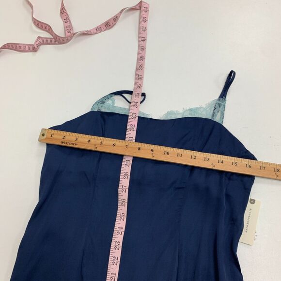 Anthropologie Slip Dress Womens 6 Navy Lace Trimmed Satin Back Zip Shelf Bra - Picture 6 of 16